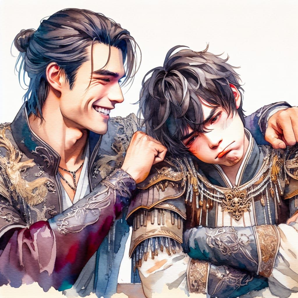 Handsome Knight Teases Young Warrior in Whimsical Fantasy Sc...