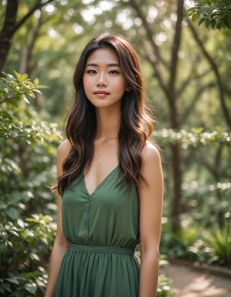 Portrait of Asian Girl with Green Eyes, Natural Lighting
