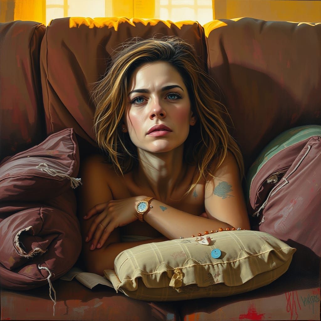 Florida Woman Hiding in Couch, Oil on Canvas