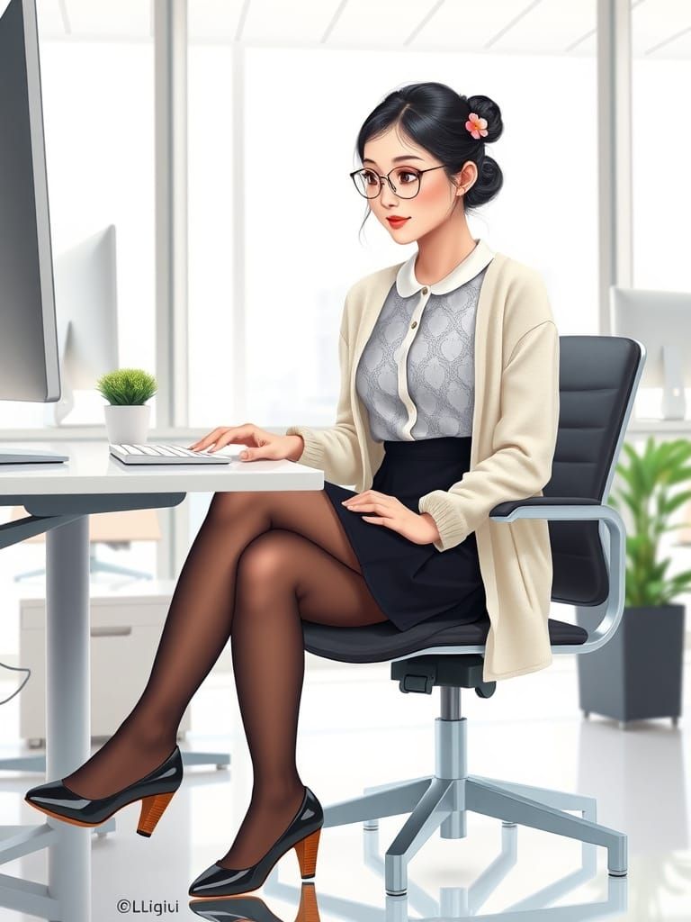 Korean Female Software Developer in Modern IT Office