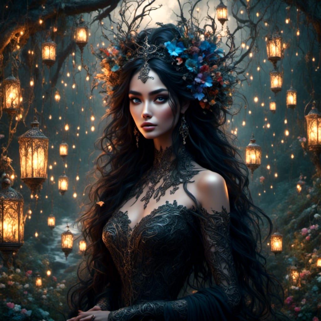 Dark Fae Queen in Forest, Matte Painting