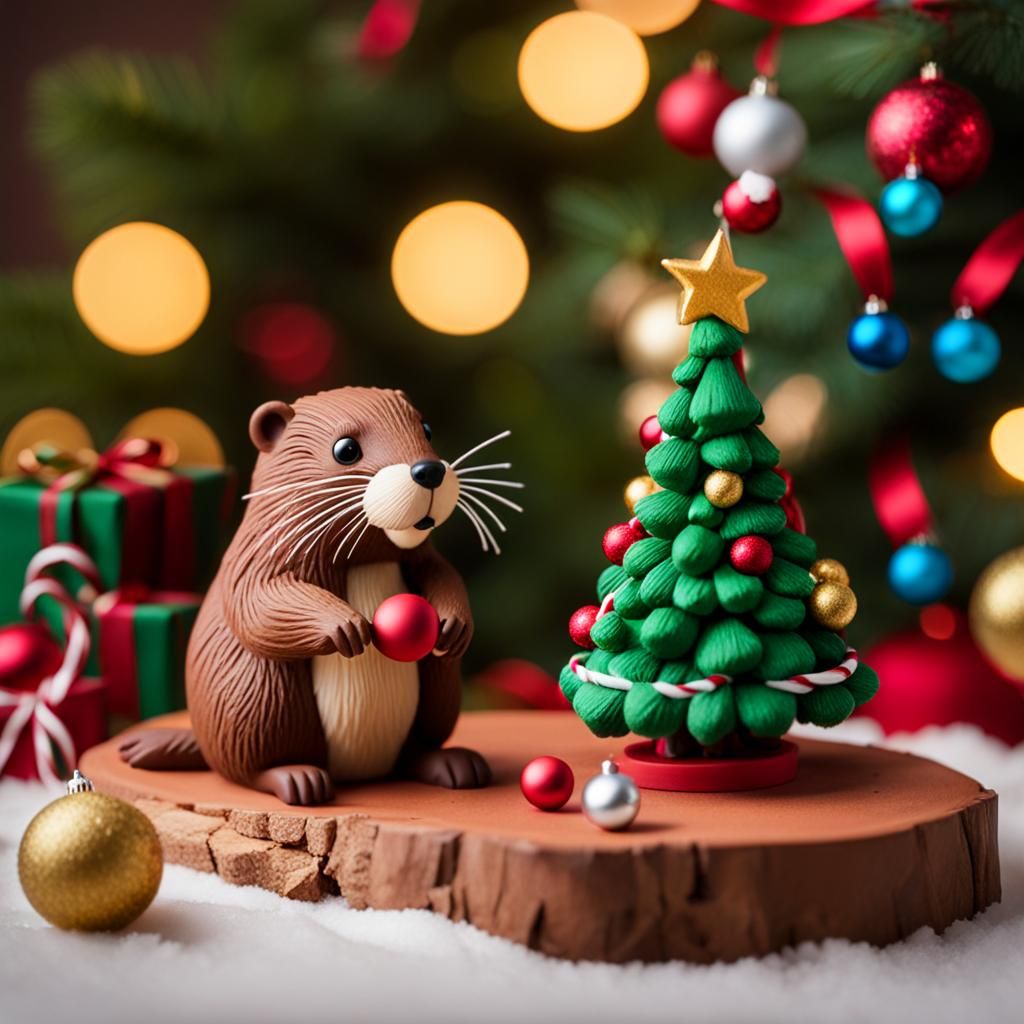 Festive Beaver Decorates Christmas Tree in Claymation