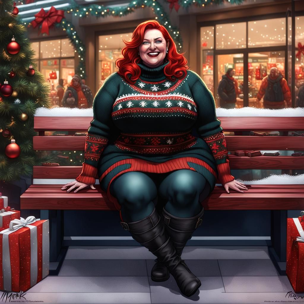 Alt Goth Girl at Christmas Mall, Digital Art
