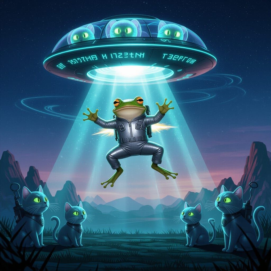 Frog Abduction by Alien Cats in Spaceship
