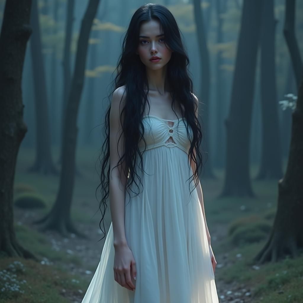 Ethereal Woman with Flowing Hair, Fantasy Concept Art