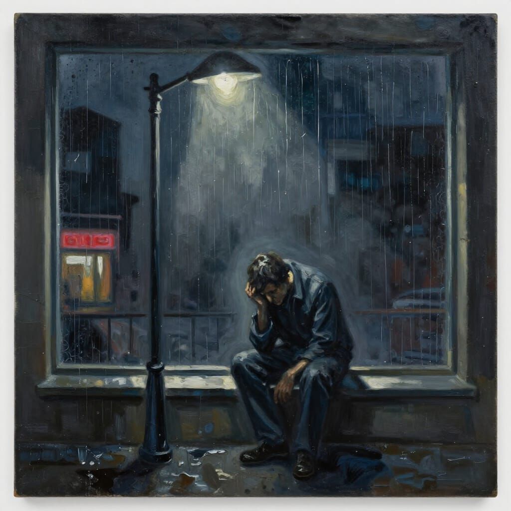 Abstract Figure Under Streetlamp in Bacon Style