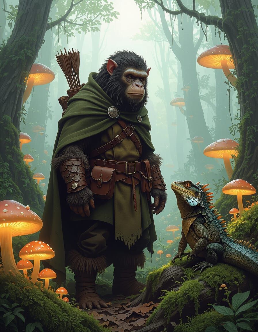 Ape Ranger and Lizard in Glowing Forest