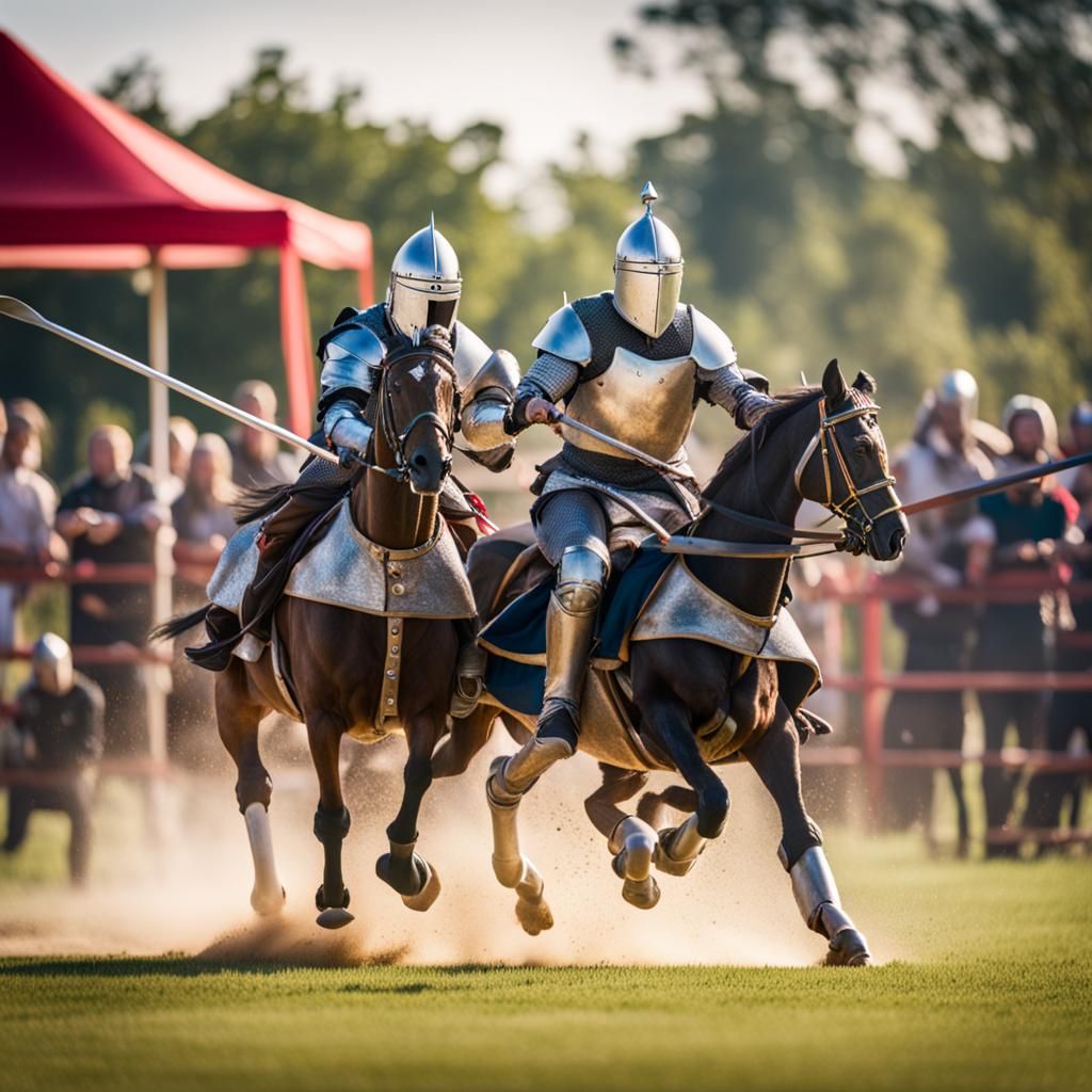 Action Shot of Knights Jousting in Natural Light