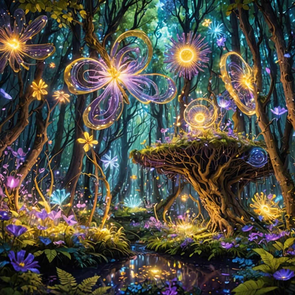 Dreamlike Glowing Forest in Vibrant Conceptual Art