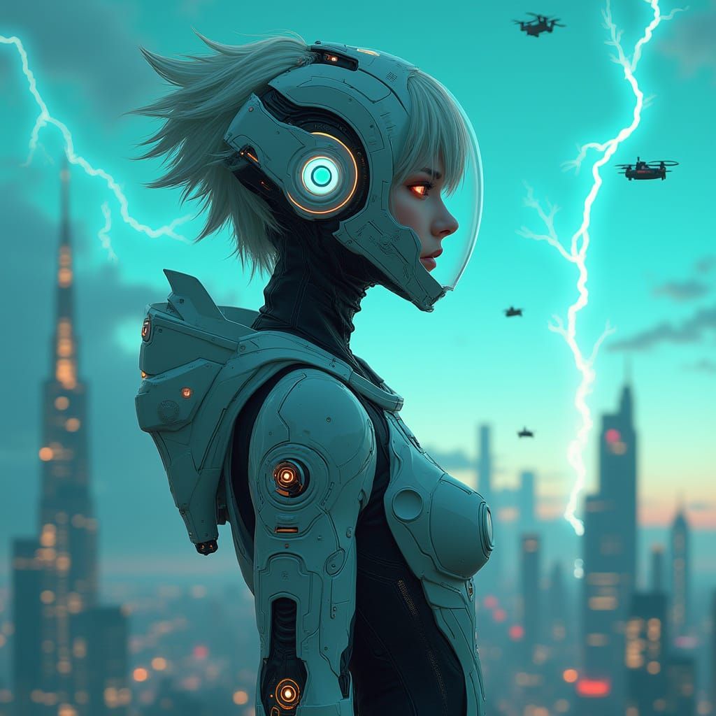 Cyberpunk Girl in Dystopian Dreamscape