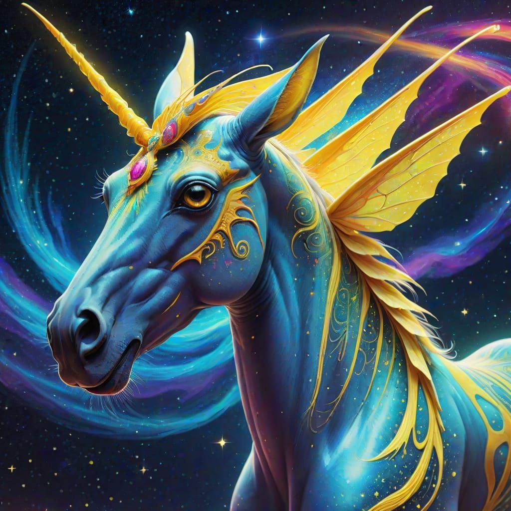 Cosmic Hybrid: Arabian Horse and Comet Moth in Astral Colors