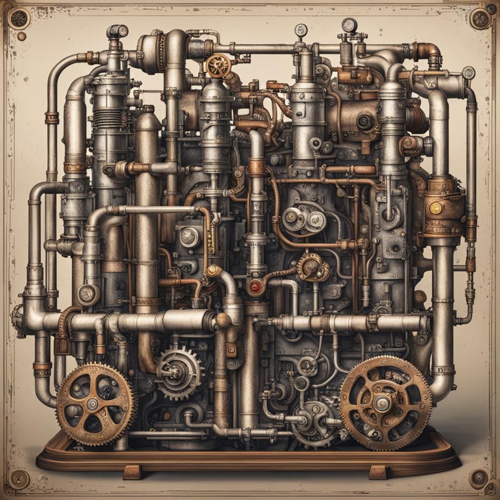 Steampunk Engine in Human Lungs Concept