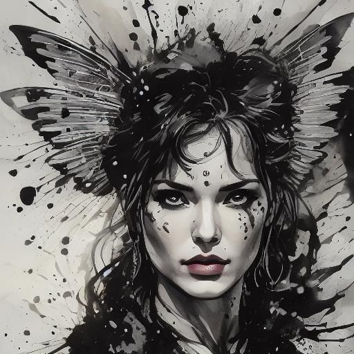 <lora:angelorfairy:1.0> portrait view , realistic fairy in the style of ai.exhibitionist, long fuzzy curly random hair ,...