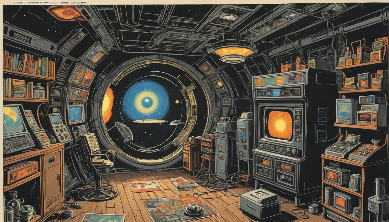 Surreal Sci-Fi Ad with UFO and Vintage Tech