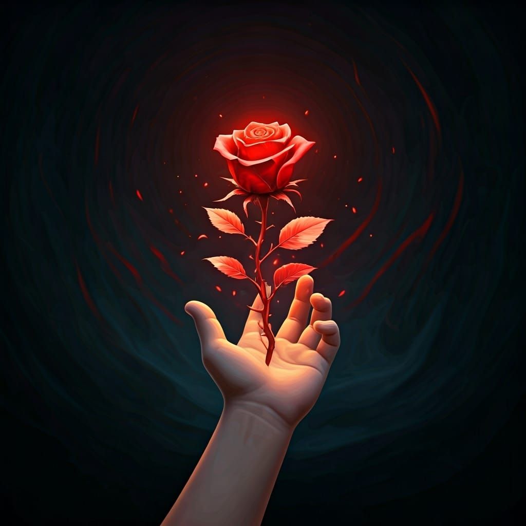 Glowing Rose Blooms in Boy's Hand: Fantasy Art