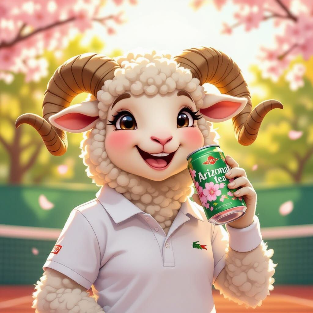 Ram Sipping Tea at Wimbledon in Digital Art Style