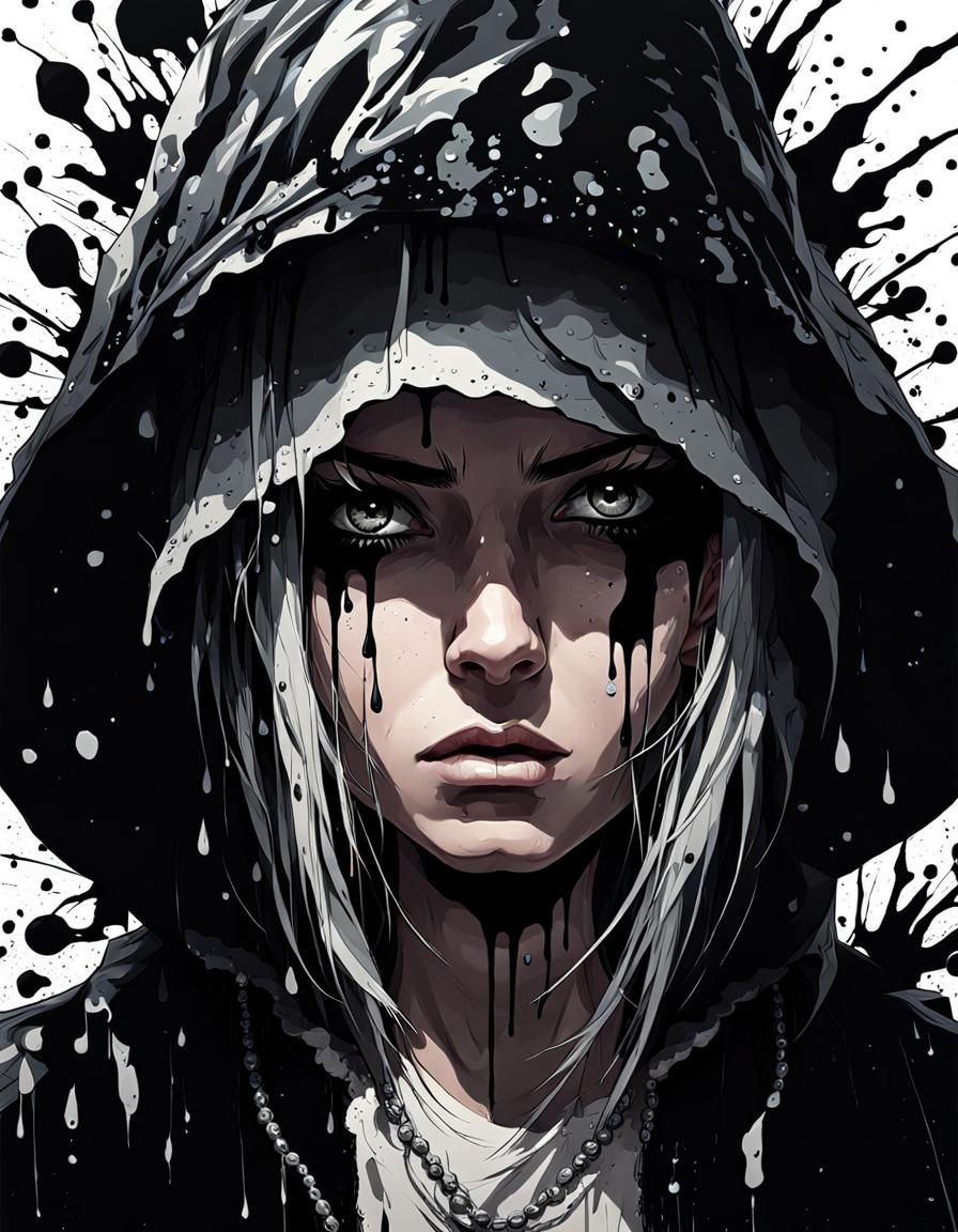 Ink Punk Portrait with Ink Tears