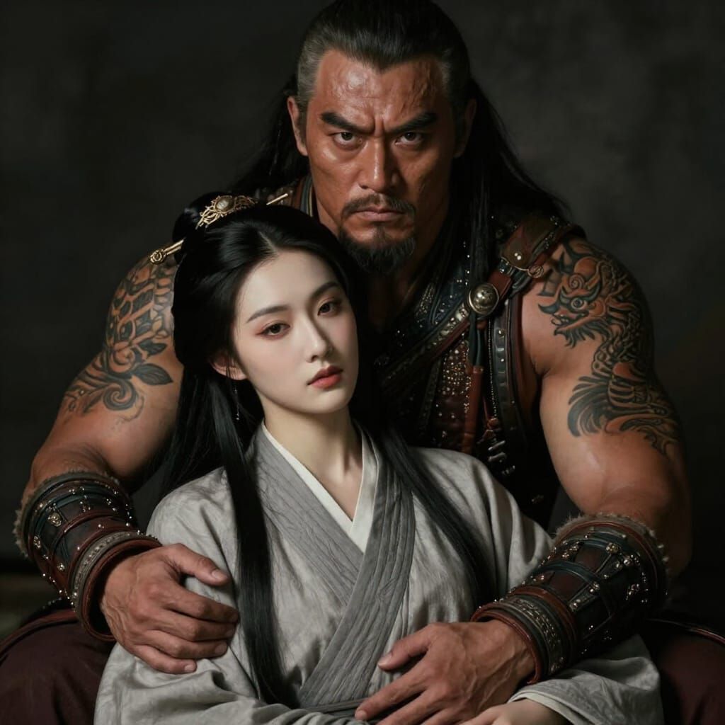 Mongol Warrior Cuddles Delicate Man