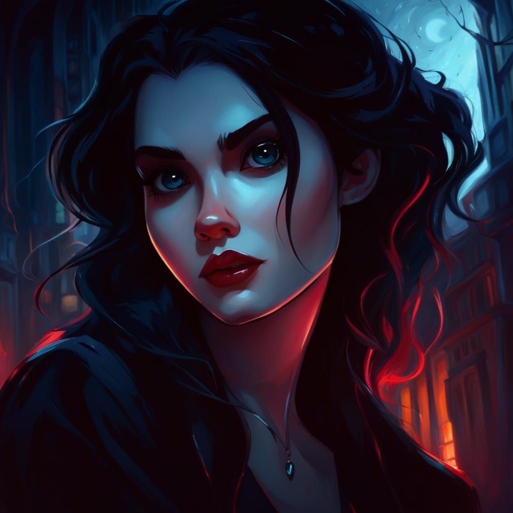 Gothic Vampire Girl in Animated Style