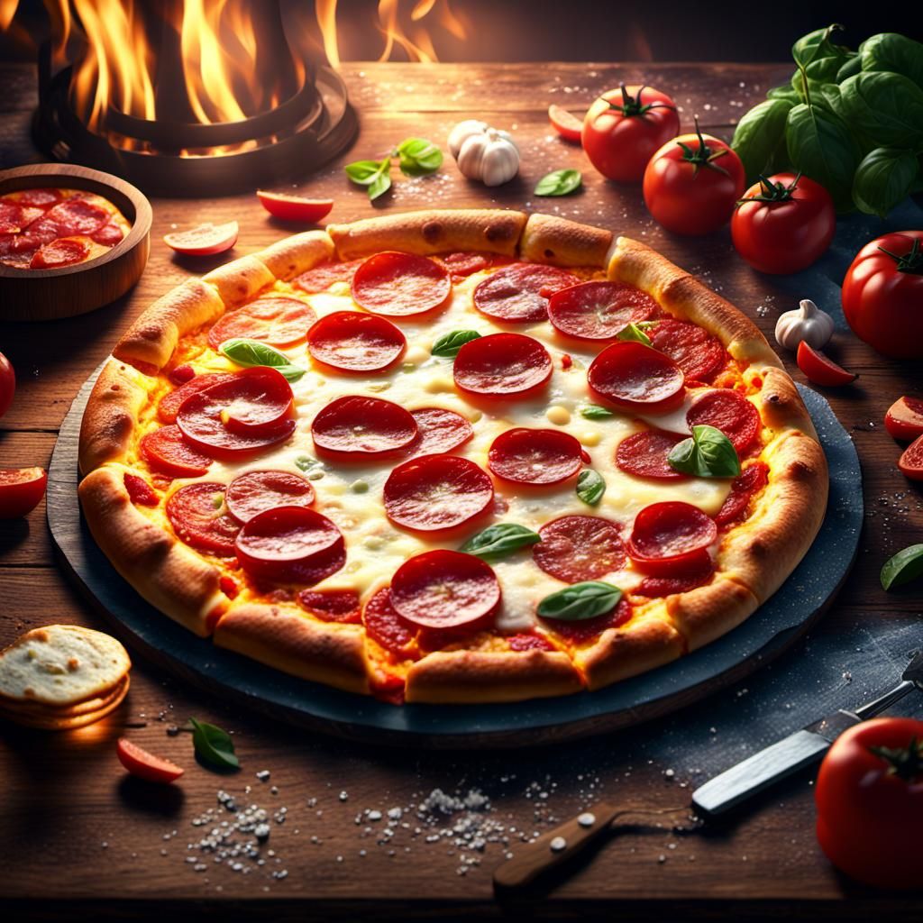 Steaming Pepperoni Pizza Concept Art in Unreal Engine