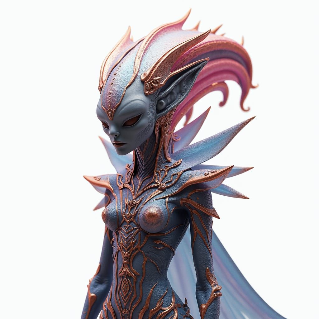 Elegant Alien in Iridescent Costume: 8k Unreal Engine Art