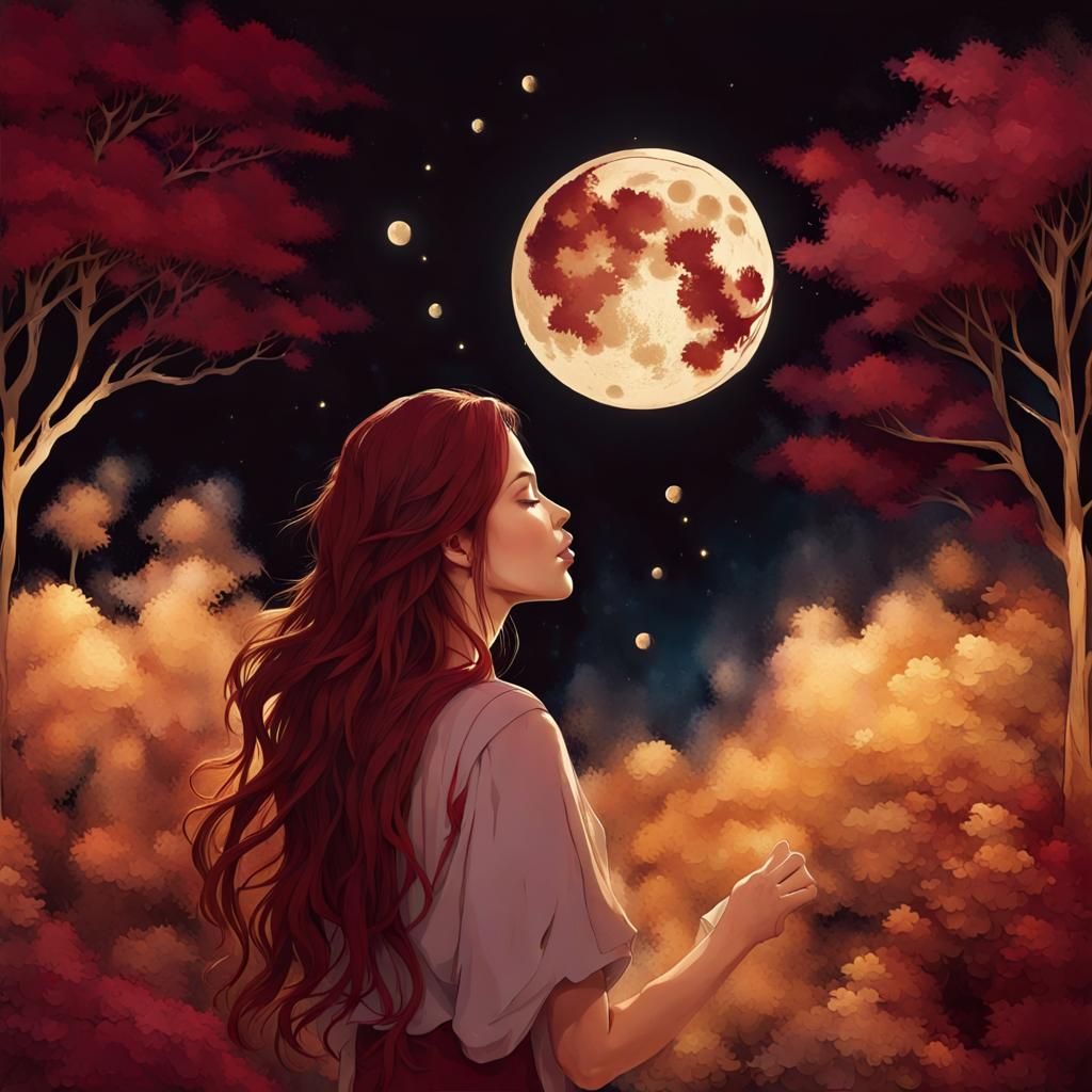Girl Sings to the Moon in Enchanting Colors