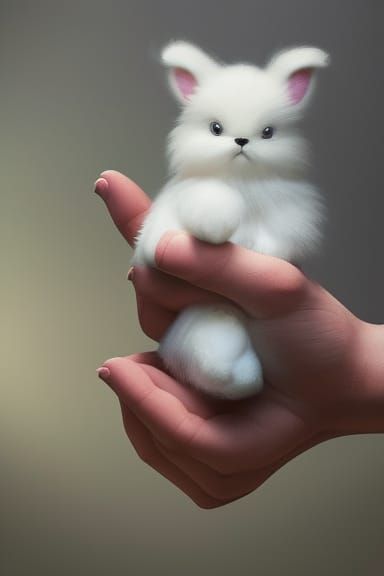 Loving Hands Holding Bunny in Intricate 3D Style