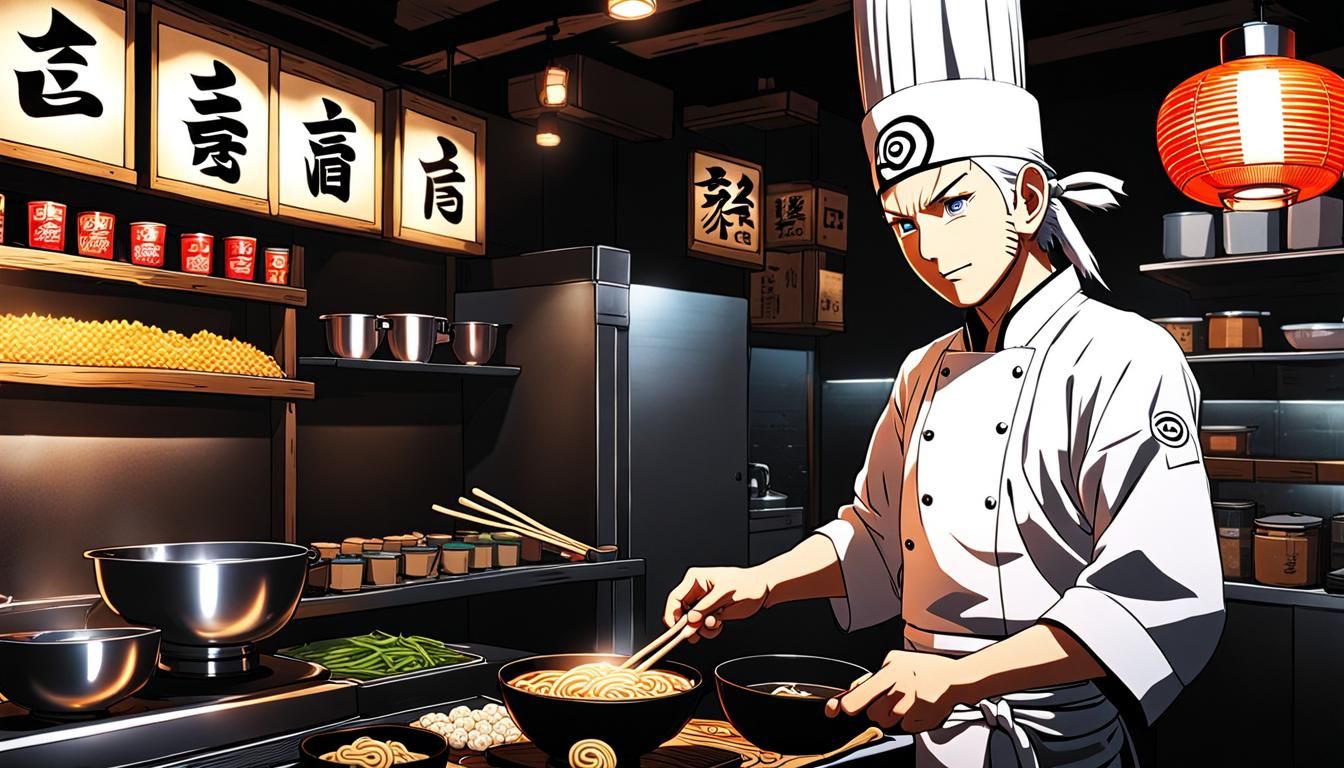 Naruto as Ramen Chef in Hyperdetailed Japanese Shop