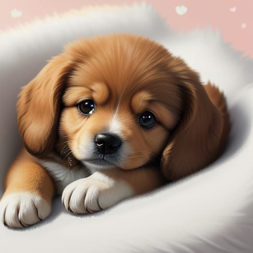 Adorable Fluffy Puppy in Digital Painting Style