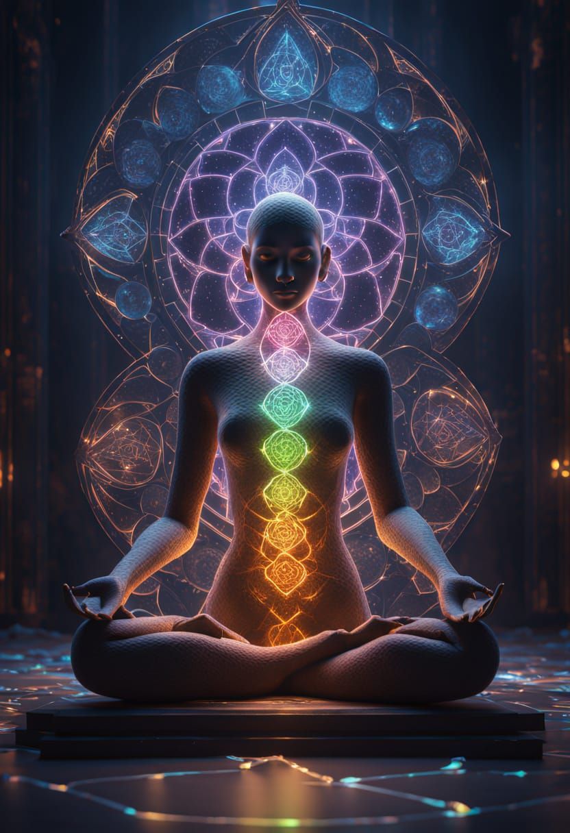 Stained Glass Mosaic of Meditating Figure