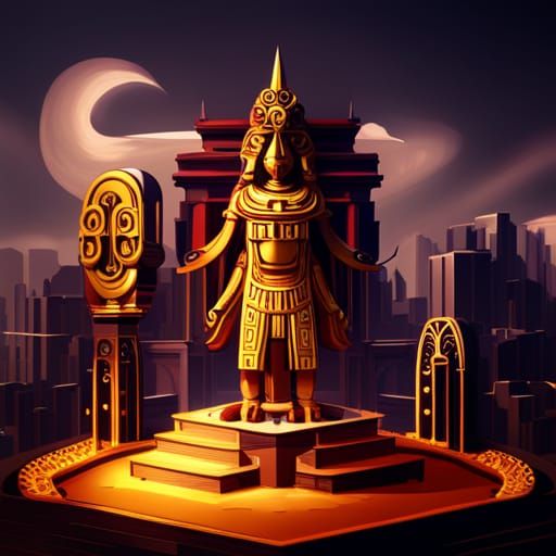 Golden Aztec Statue: Detailed Fantasy Concept Art