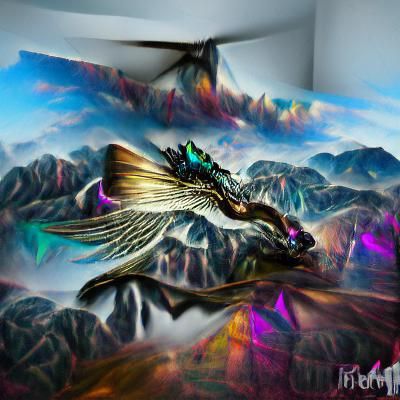 Winged Dragon Over Mountains: Holographic Hyperrealism