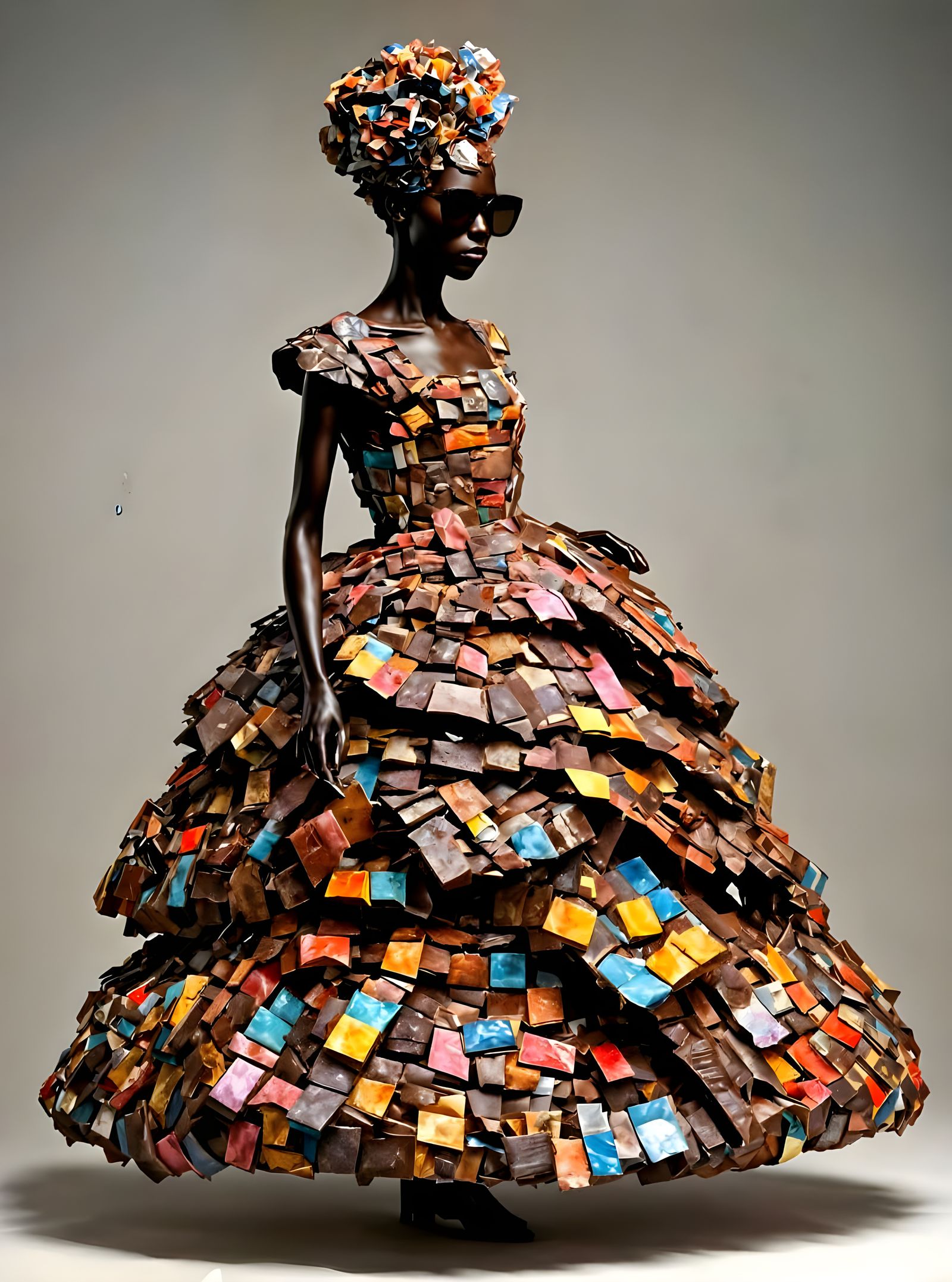 Beautiful Lady with a candy wrapper dress