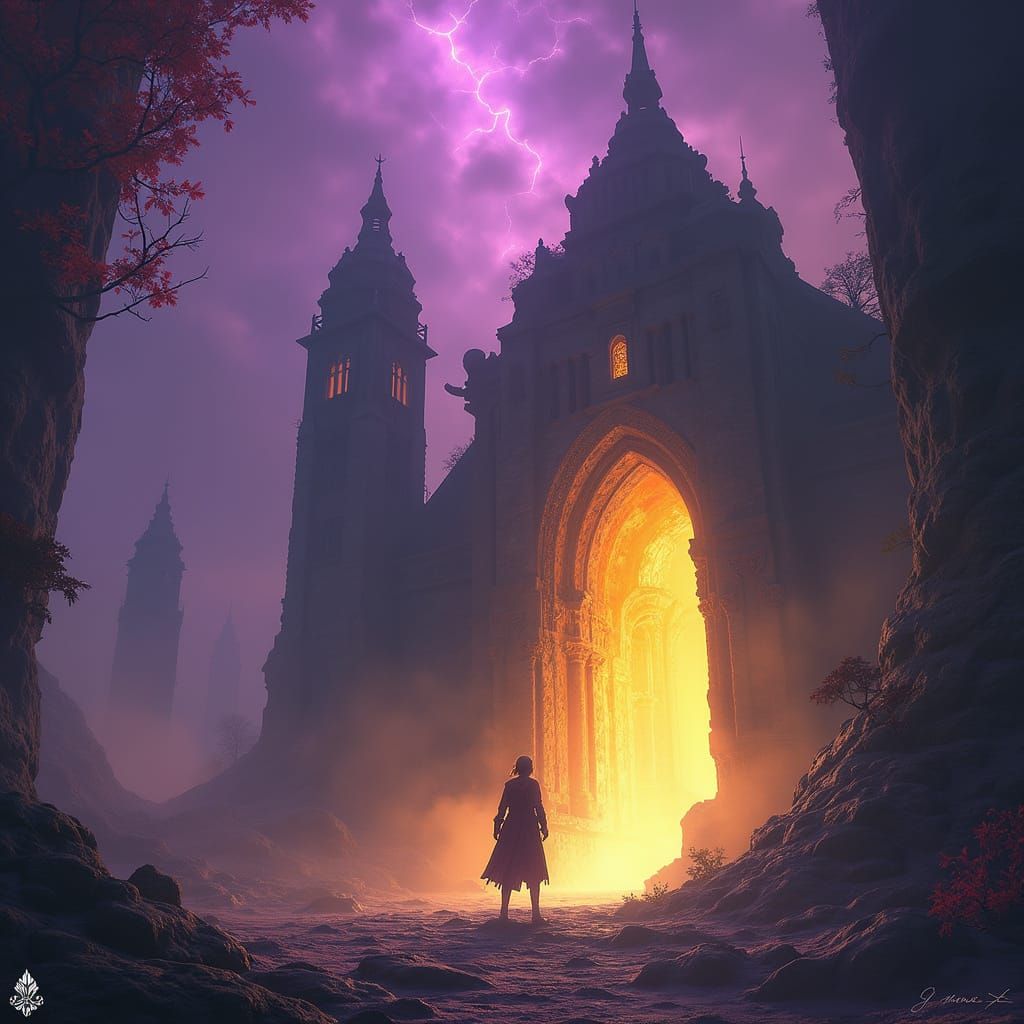 Ethereal Dark Fantasy Realm in Cyberpunk-Inspired Art Nouvea...