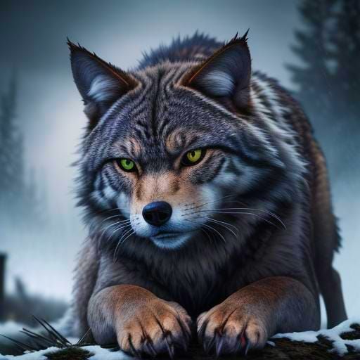 Hybrid Wolf-Cat Creature in High Definition