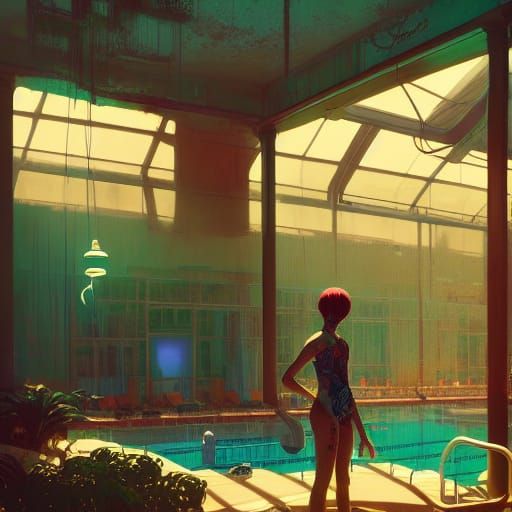 Surreal Swimming Pool Interior in Photorealistic Style