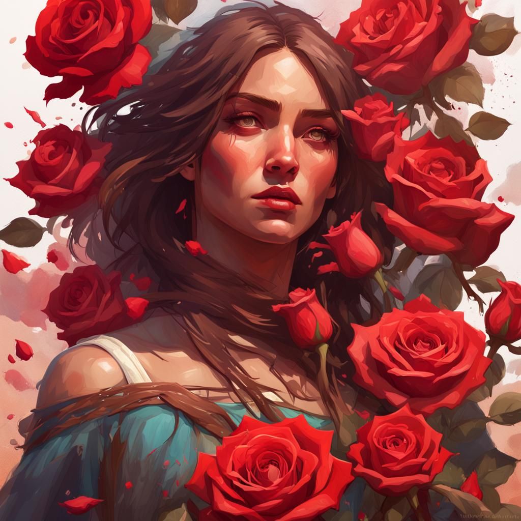 Roses and Chocolate Portrait in Art Nouveau Style