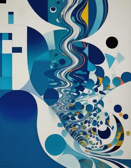 Abstract River Graphic Score in Cubist Style