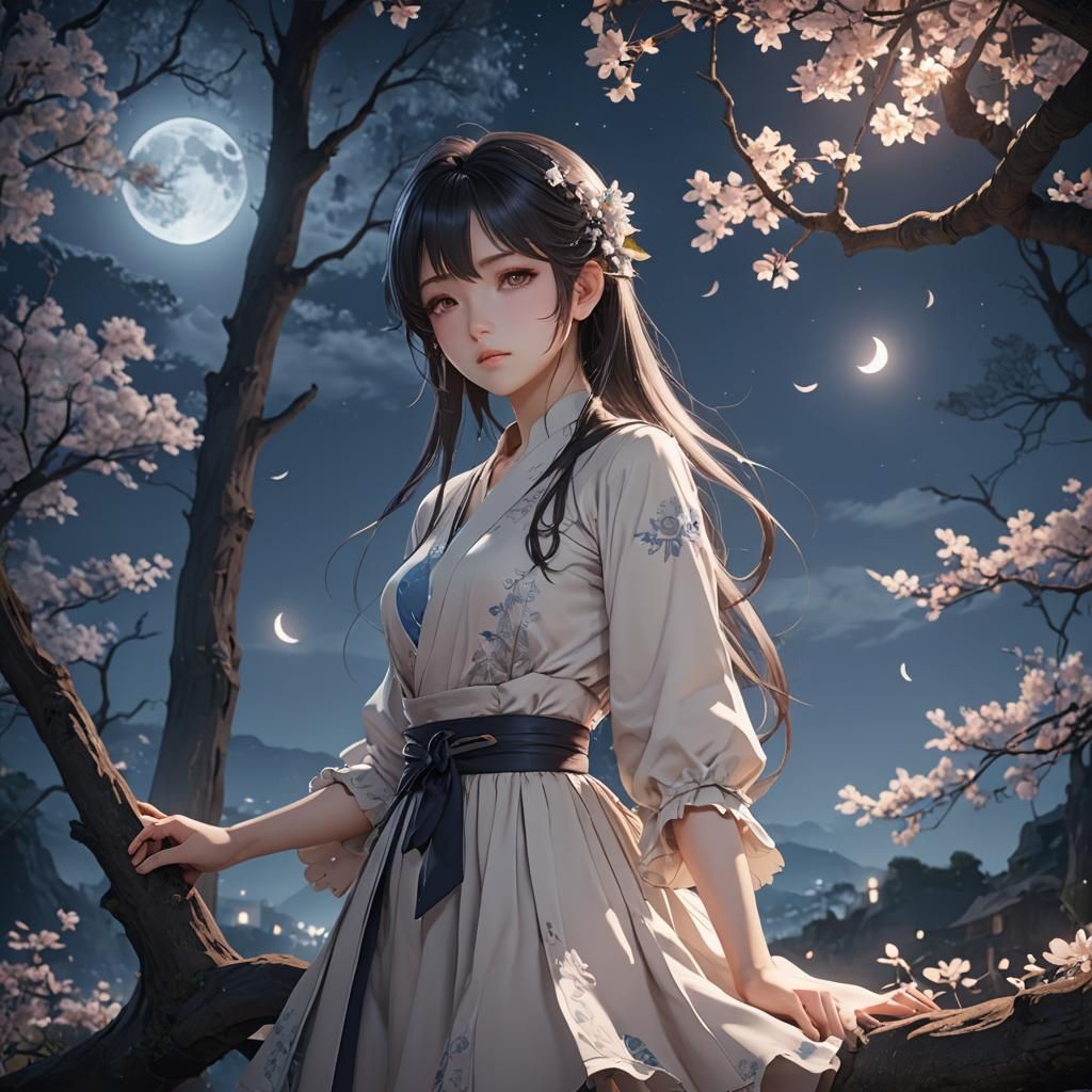 Enchanting Moonlight Nature: 3D Anime Art