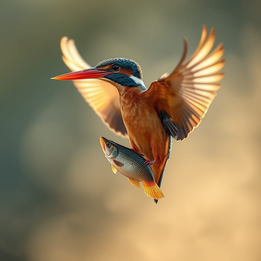 Kingfisher's Triumphant Catch: Hyperrealistic Bird Photograp...