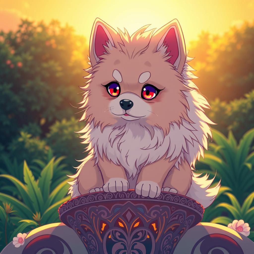 Majestic Dog on Pedestal in Anime Style