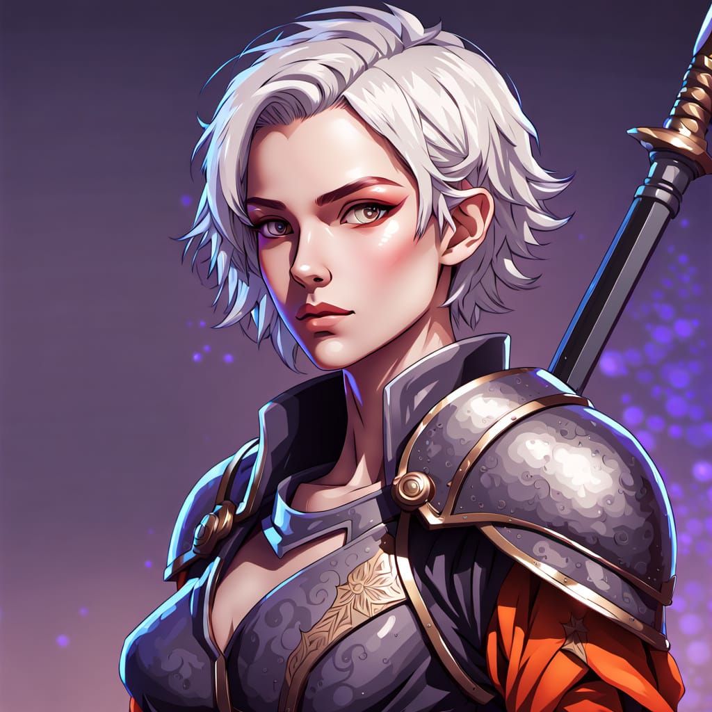 Androgynous Fantasy Warrior with Pixel Art Inspiration