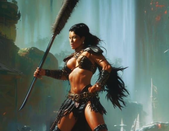 Nude Barbarian Woman in Acrylic Fantasy Art