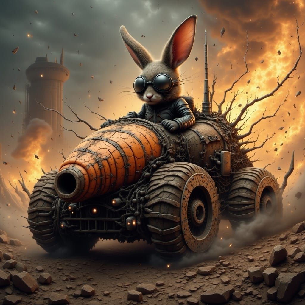 Chibi Rabbit Races Carrot Tank in Mad Max Wasteland