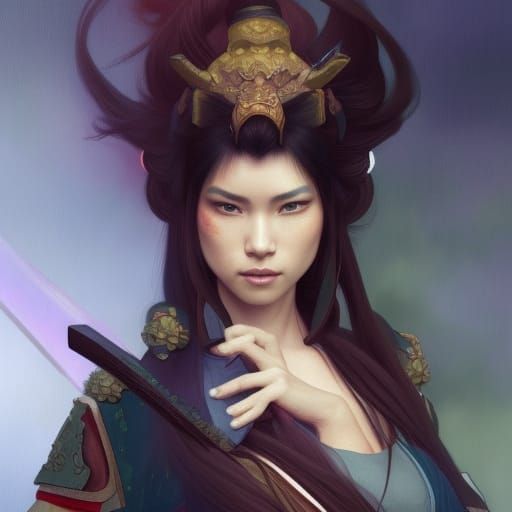 Fantasy Female Samurai Portrait in Artgerm Style