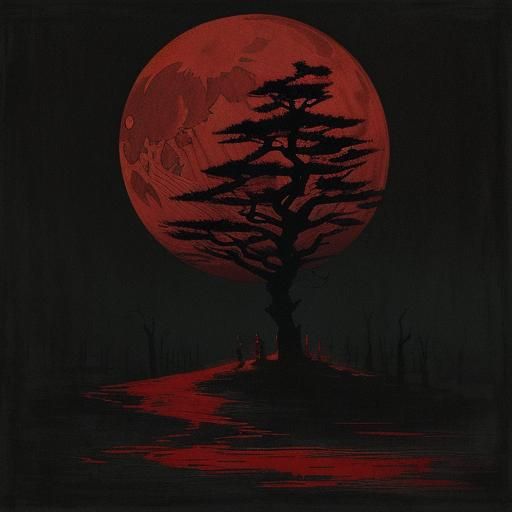 Dark Fantasy Ukiyo-e: Woman in Haunted Forest