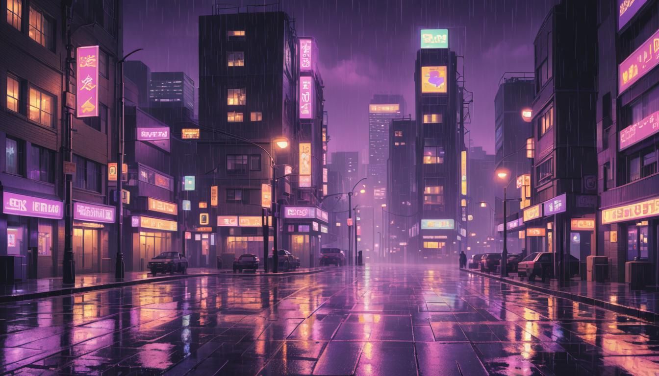 8-Bit Pixel Art of Rainy Neon Cityscape
