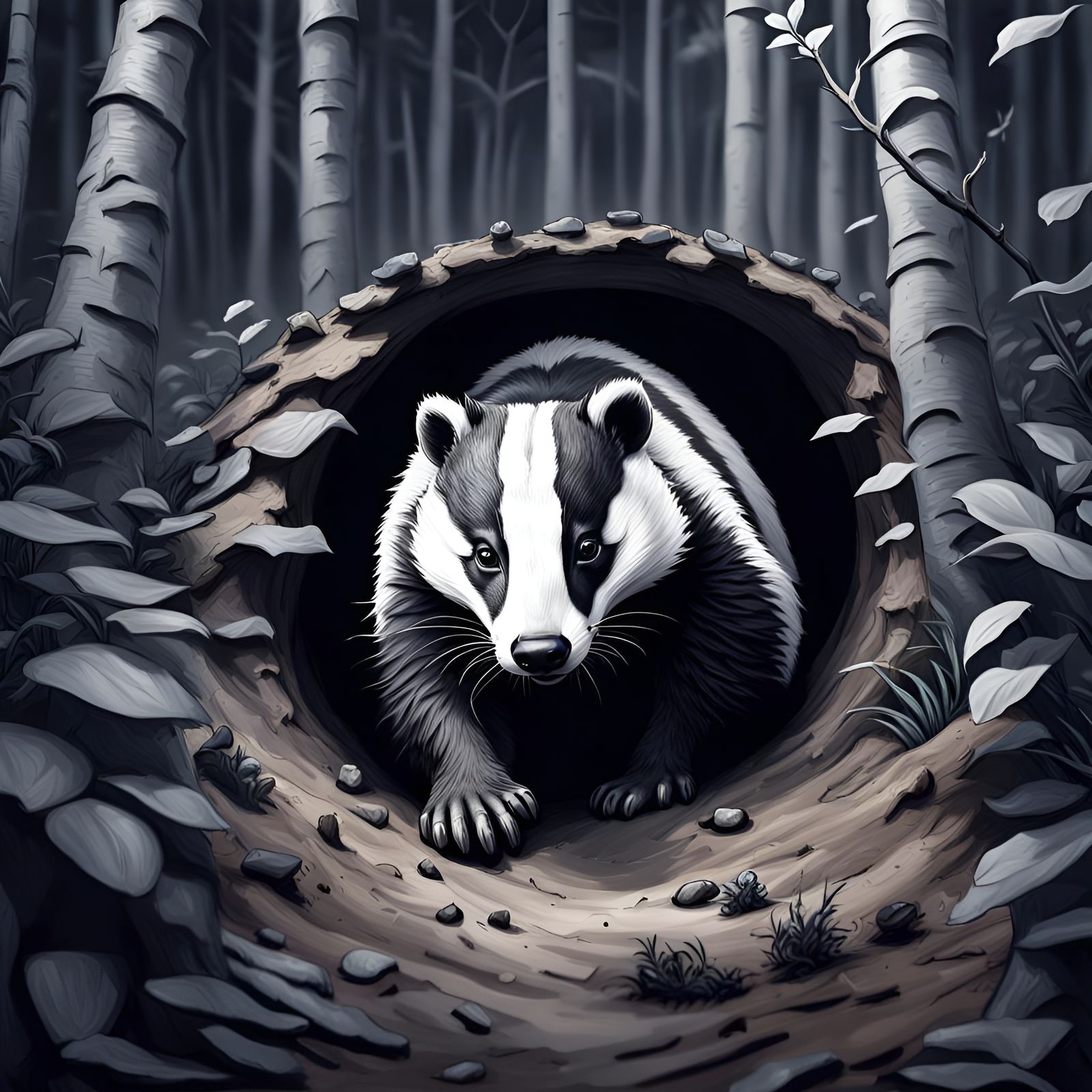 Badger Family Scene in Hyperrealistic Detail
