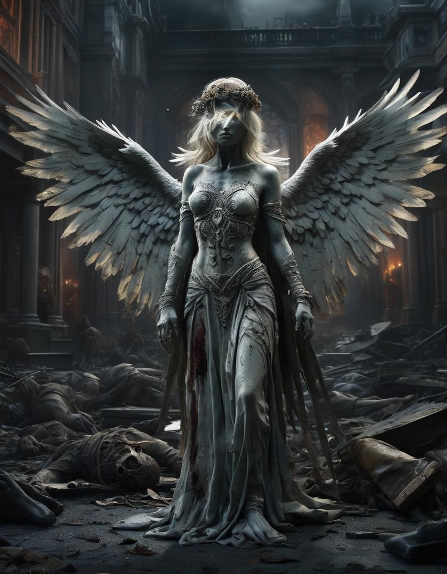 Dramatic Zombie Angel in Digital Matte Painting Style