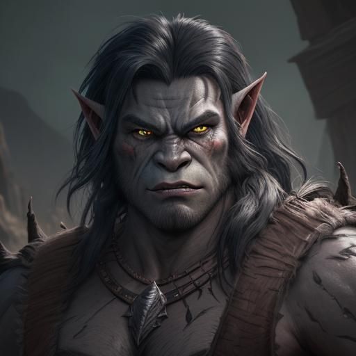 Half-Orc Werewolf Barbarian Portrait in Detailed Fantasy Art